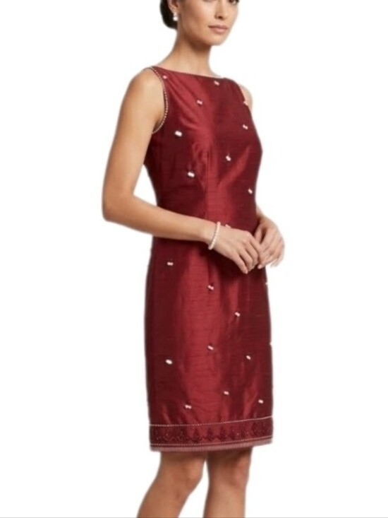 Charter Club Dresses & Skirts - Charter Club Dress 100% Silk Embroidered And Beaded Flowers And Trim Red Size 8